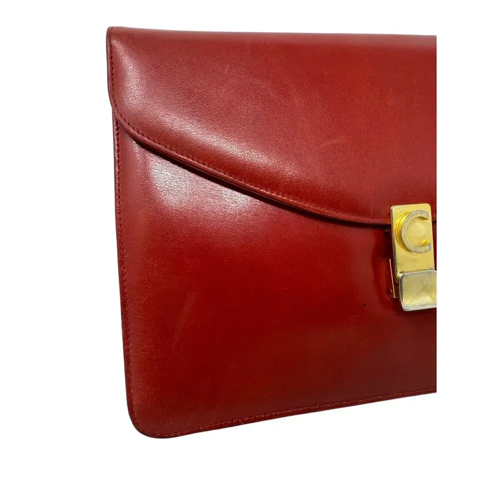 Celine Vintage Red Leather C Logo Clutch Envelope Bag